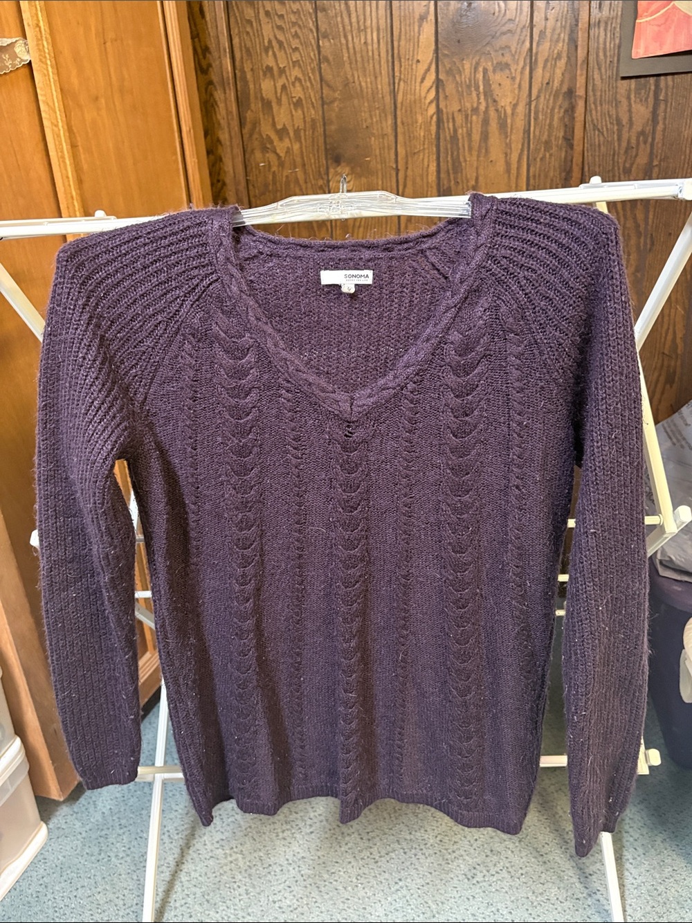 Sonoma Women's Purple Cable-Knit V-Neck Sweater